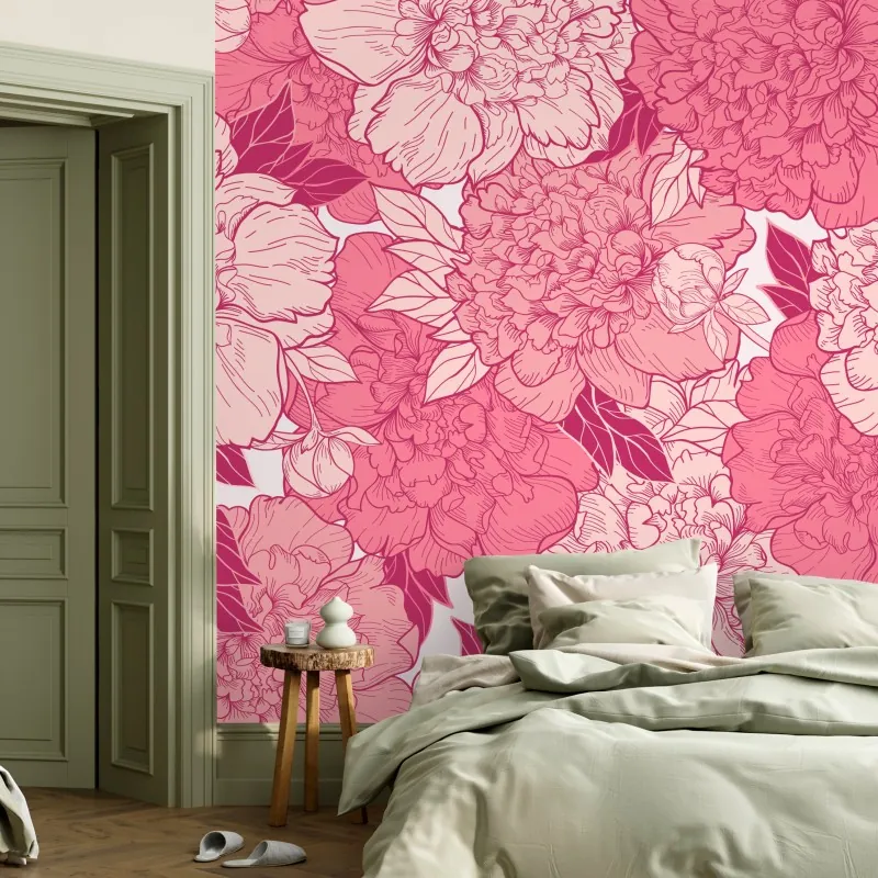 Fototapeta różowy wzór z piwoniami