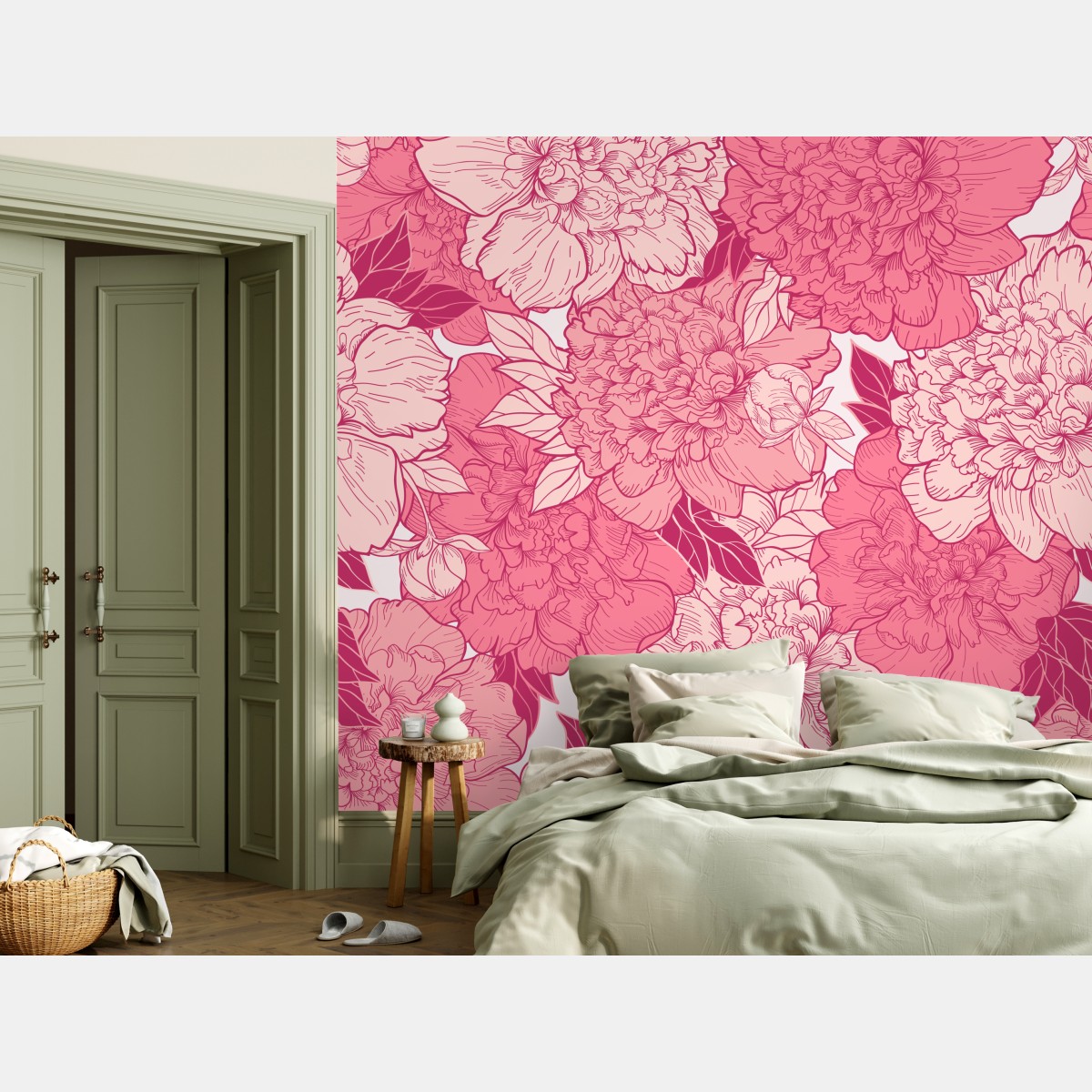 Wall mural pink peony floral pattern