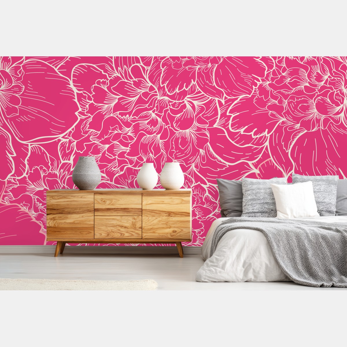 Wall mural vibrant pink peony floral pattern