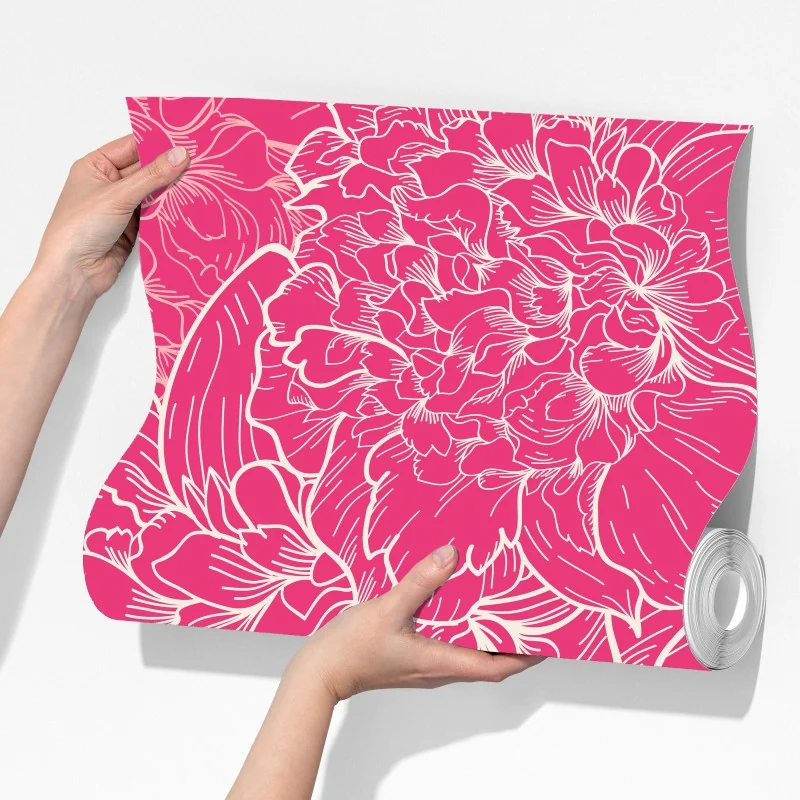 Fototapeta intensywny różowy wzór z peoniami – Wallissimo® Fototapeta intensywny różowy wzór z peoniami – Wallissimo®