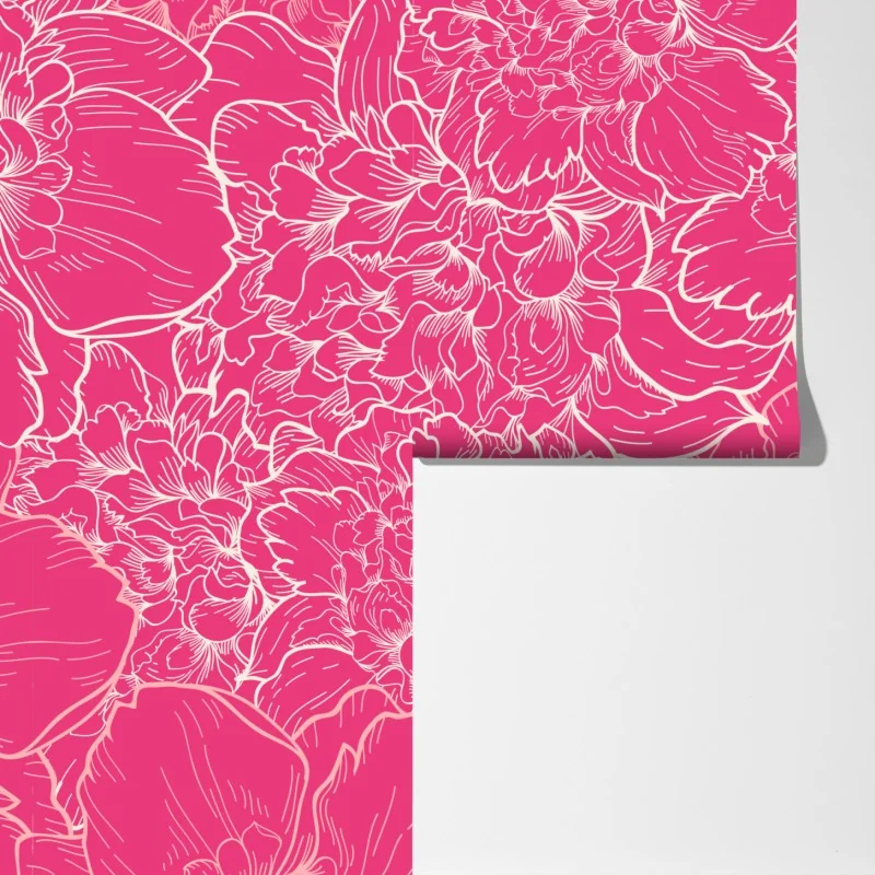 Fototapeta intensywny różowy wzór z peoniami – Wallissimo® Fototapeta intensywny różowy wzór z peoniami – Wallissimo®