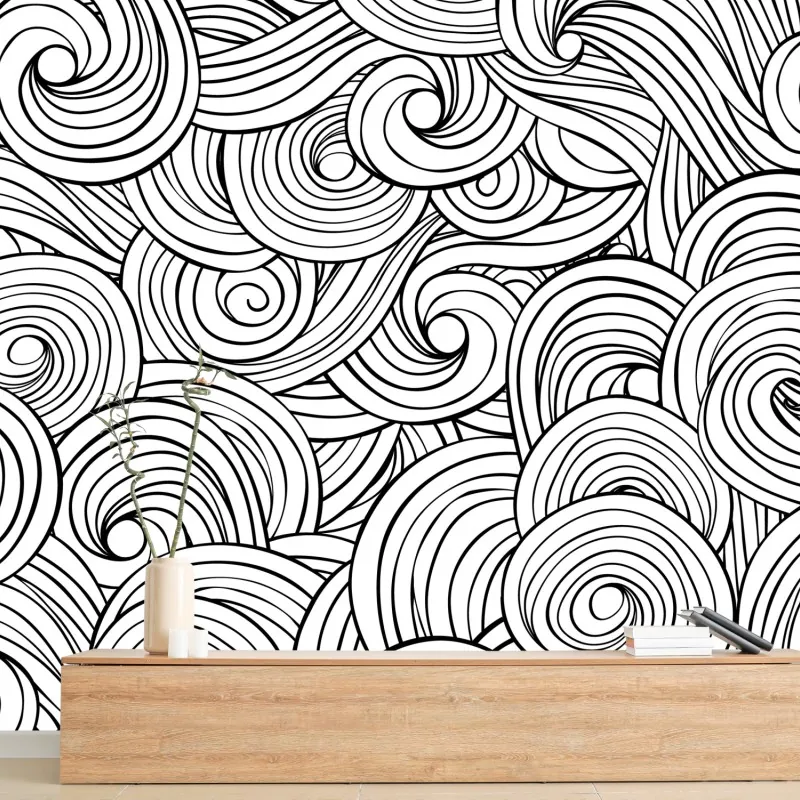 Fototapeta czarno-biały wzór ze spiralami – Wallissimo® Fototapeta czarno-biały wzór ze spiralami – Wallissimo®