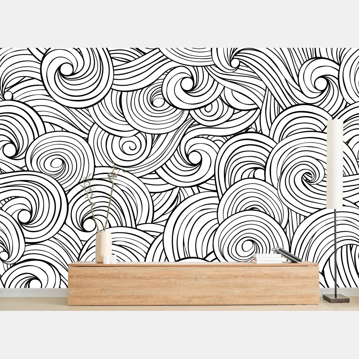 Fototapeta czarno-biały wzór ze spiralami – Wallissimo® Fototapeta czarno-biały wzór ze spiralami – Wallissimo®