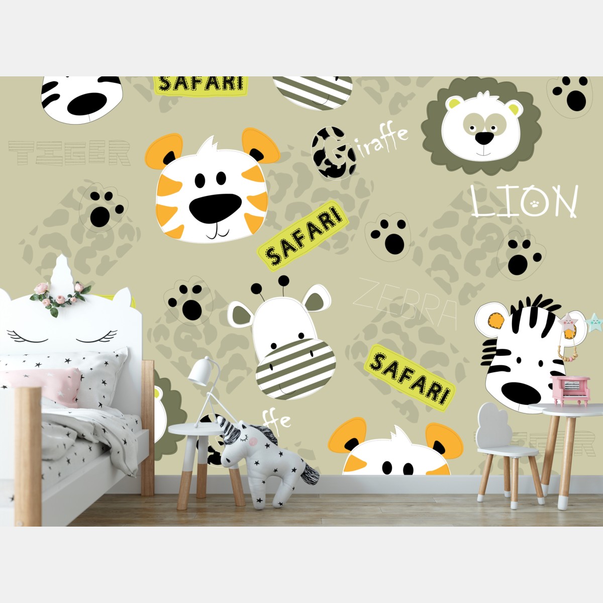Wall mural cute safari animals nursery pattern