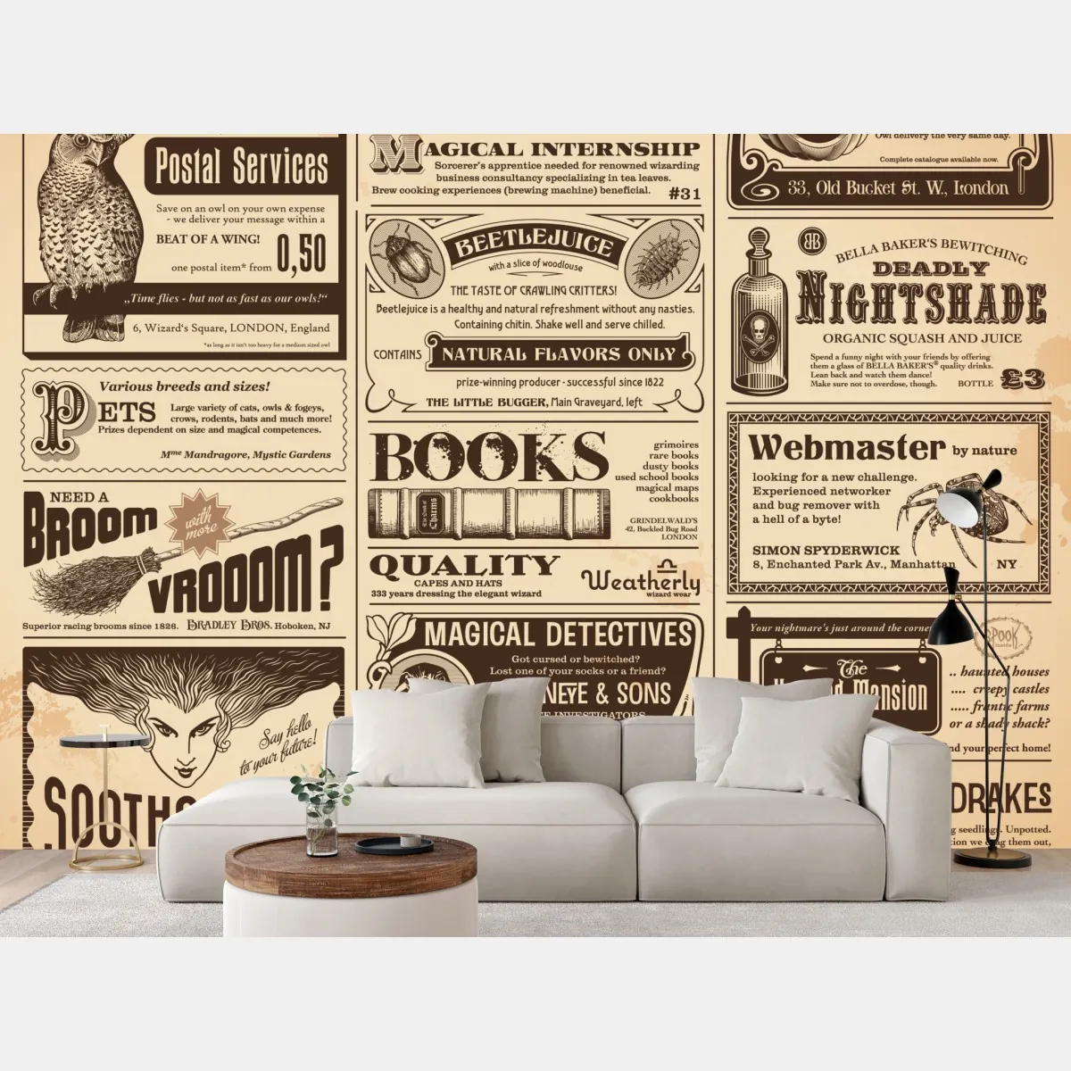 Fototapeta kolaż starych magicznych ogłoszeń – Wallissimo® Fototapeta kolaż starych magicznych ogłoszeń – Wallissimo®