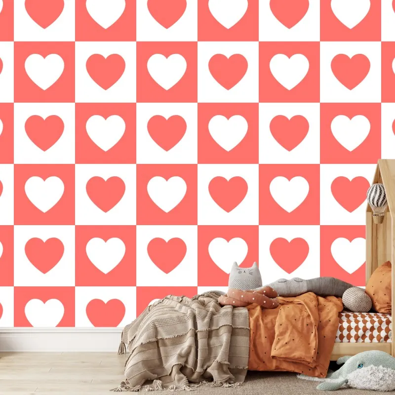 Fototapeta różowy wzór serc w szachownicy