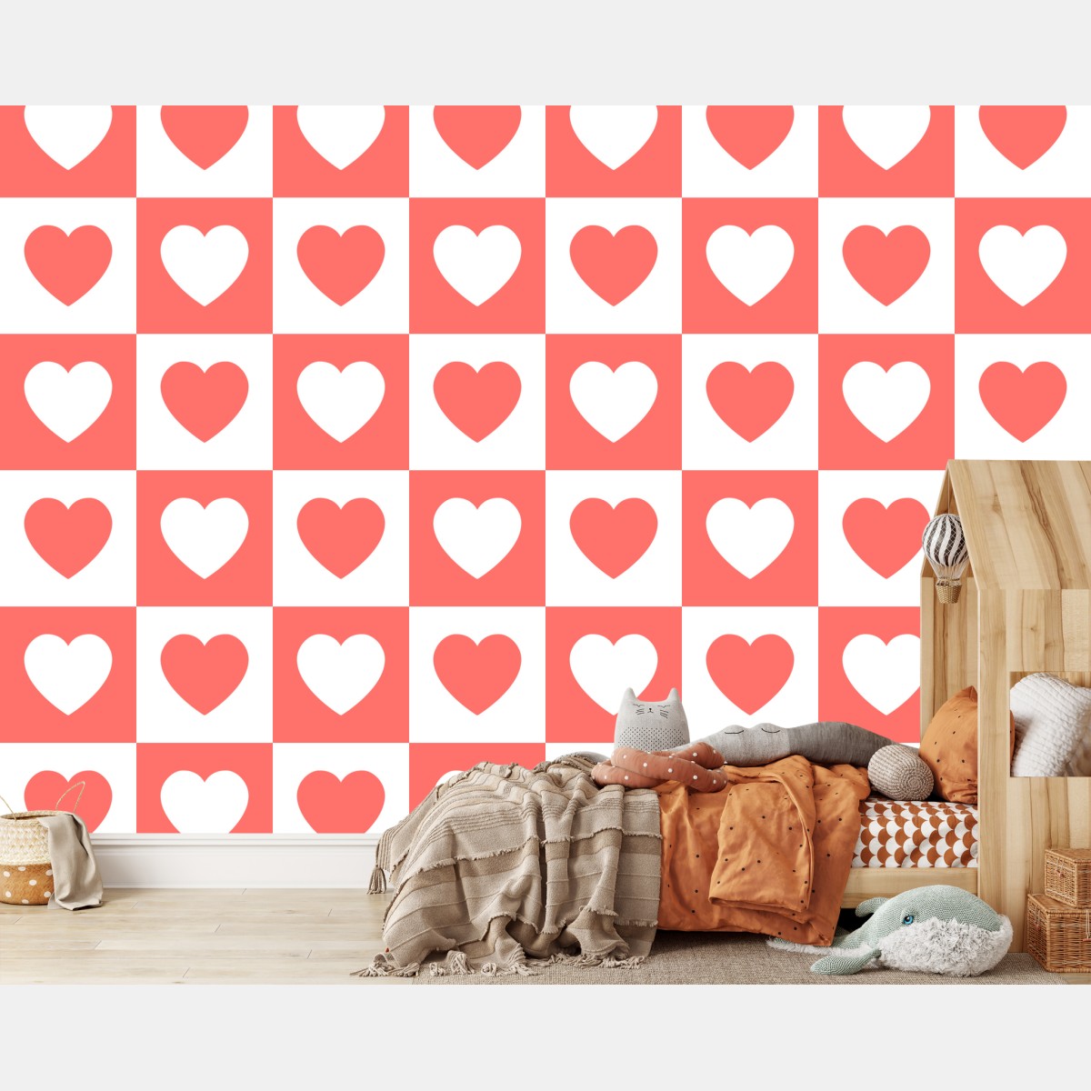 Wall mural pink heart checkerboard pattern