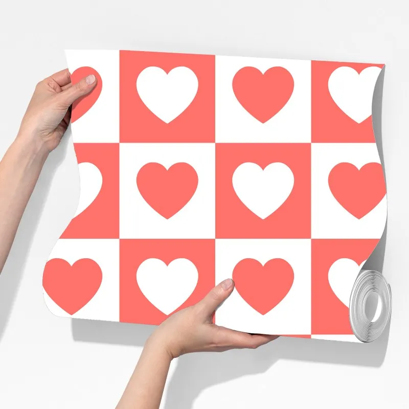 Fototapeta różowy wzór serc w szachownicy – Wallissimo® Fototapeta różowy wzór serc w szachownicy – Wallissimo®