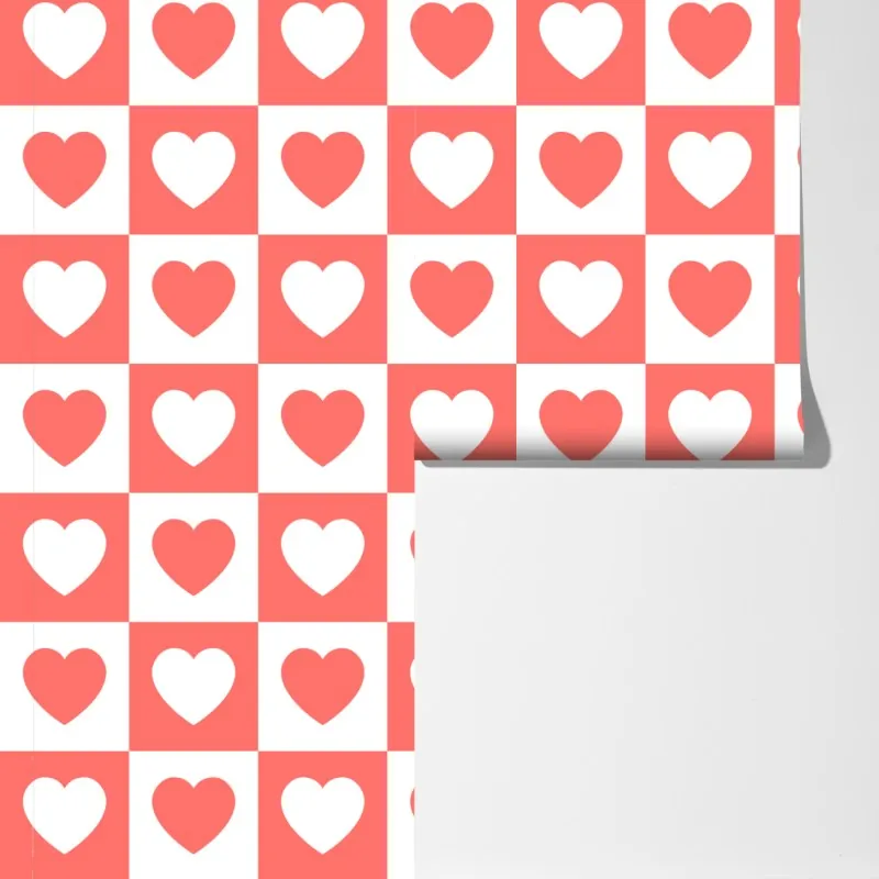 Fototapeta różowy wzór serc w szachownicy – Wallissimo® Fototapeta różowy wzór serc w szachownicy – Wallissimo®