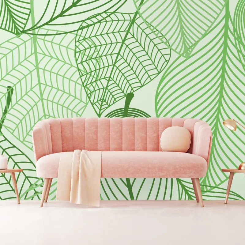 Fototapeta zielony botaniczny wzór liści – Wallissimo® Fototapeta zielony botaniczny wzór liści – Wallissimo®