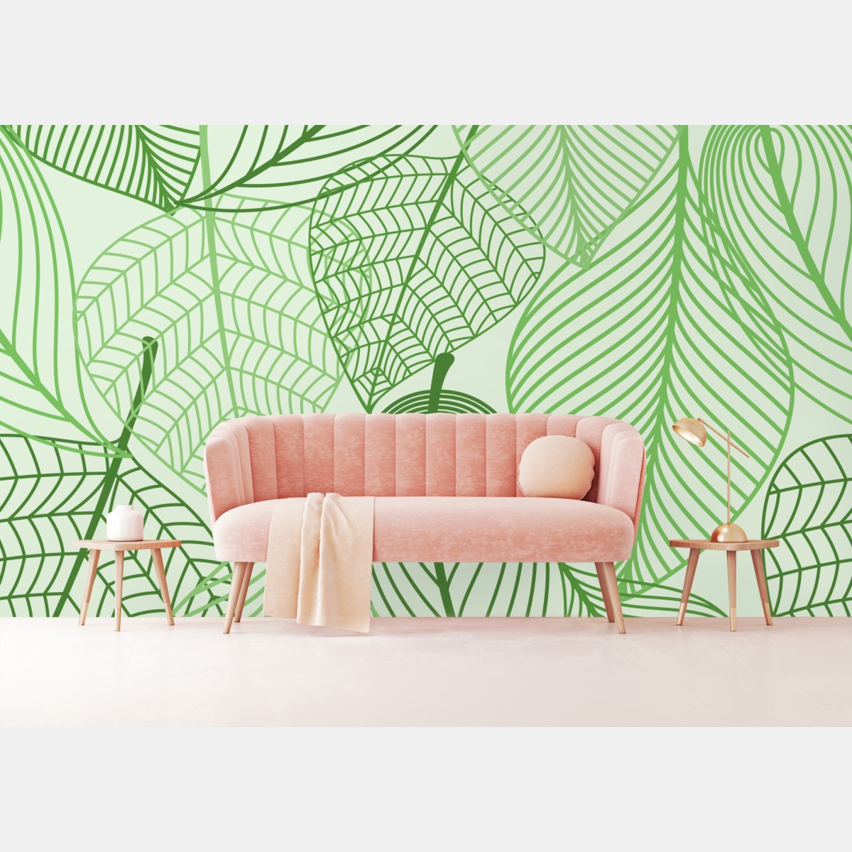 Wall mural green botanical leaf pattern
