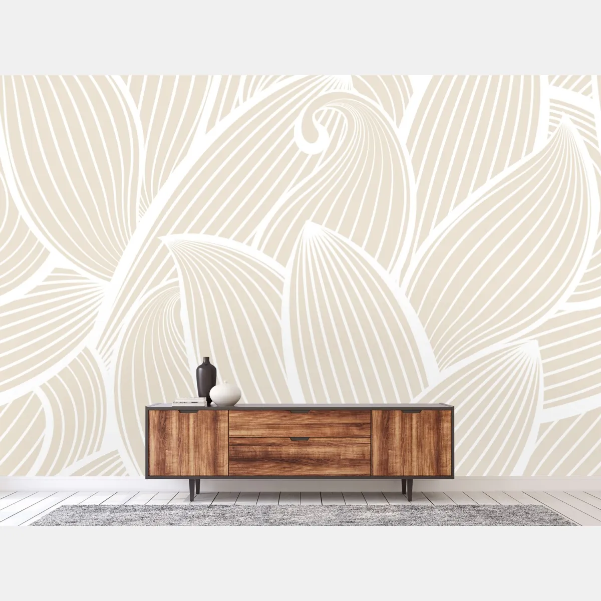 Fototapeta delikatny beżowy botaniczny wzór – Wallissimo® Fototapeta delikatny beżowy botaniczny wzór – Wallissimo®