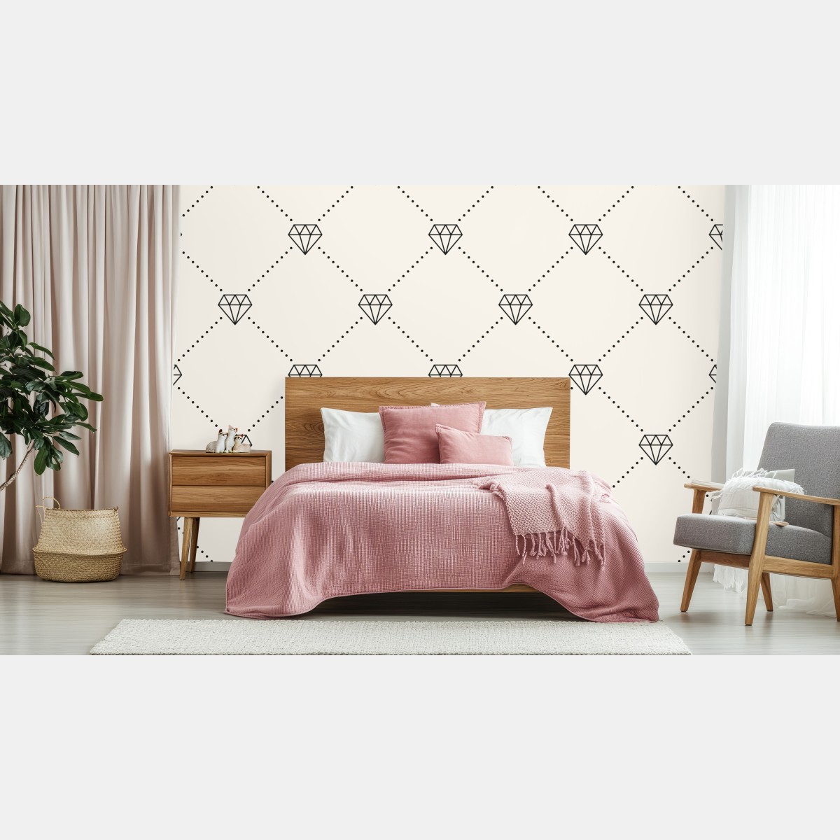 Wall mural diamond lattice pattern on beige background