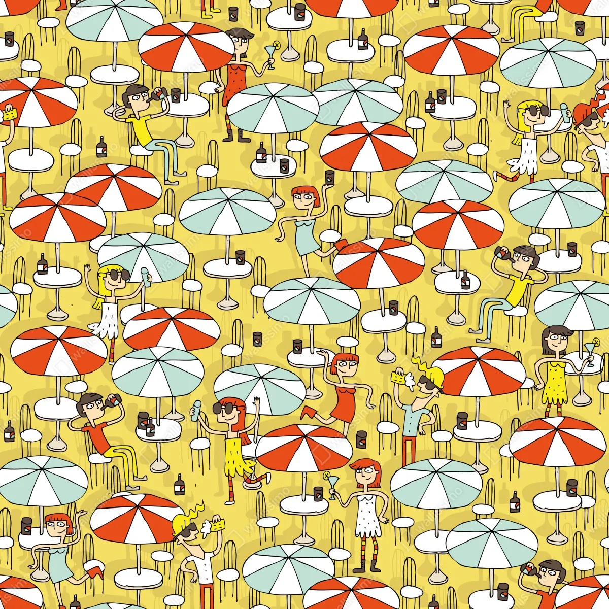 Fototapeta słoneczny wzór z parasolami plażowymi – Wallissimo® Fototapeta słoneczny wzór z parasolami plażowymi – Wallissimo®