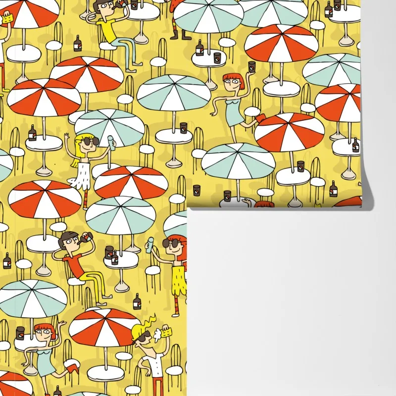 Fototapeta słoneczny wzór z parasolami plażowymi – Wallissimo® Fototapeta słoneczny wzór z parasolami plażowymi – Wallissimo®