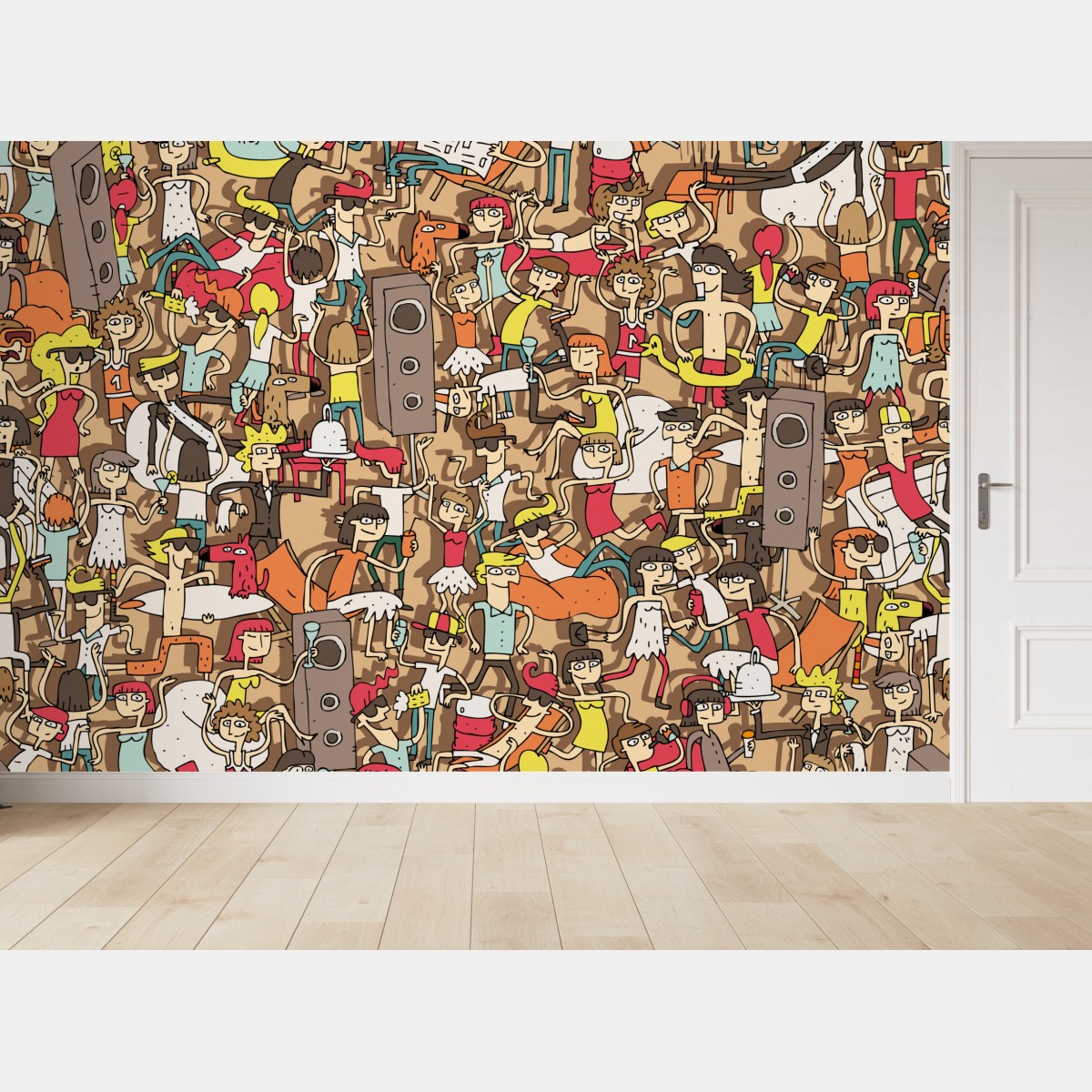Wall mural playful crowd party pattern