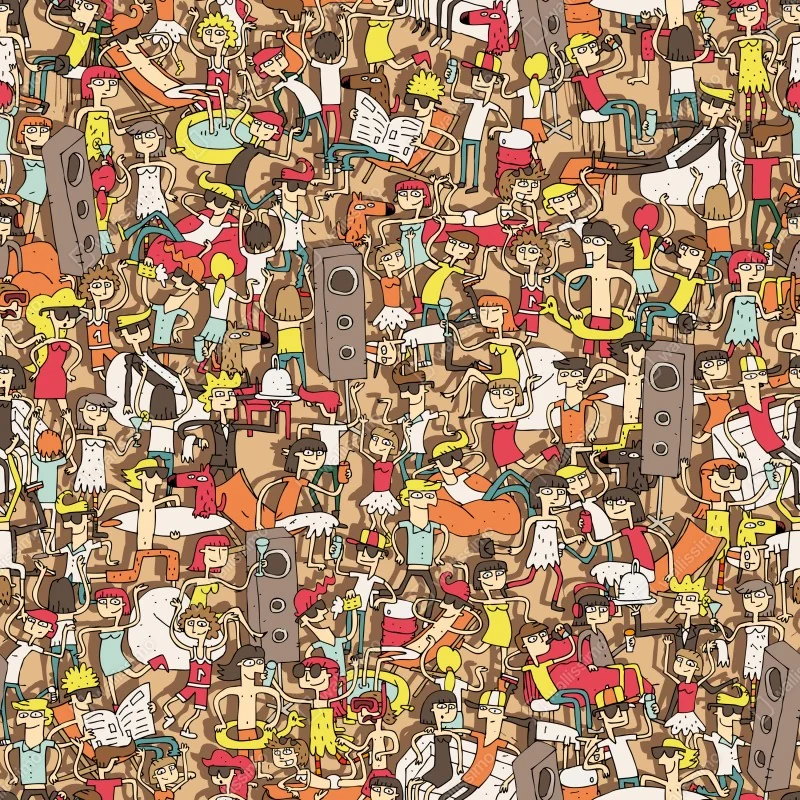 Fototapeta zabawny wzór tłumu na imprezie – Wallissimo® Fototapeta zabawny wzór tłumu na imprezie – Wallissimo®