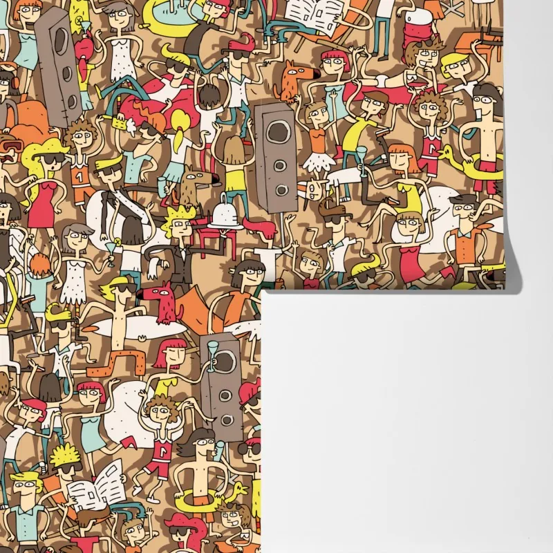 Fototapeta zabawny wzór tłumu na imprezie – Wallissimo® Fototapeta zabawny wzór tłumu na imprezie – Wallissimo®