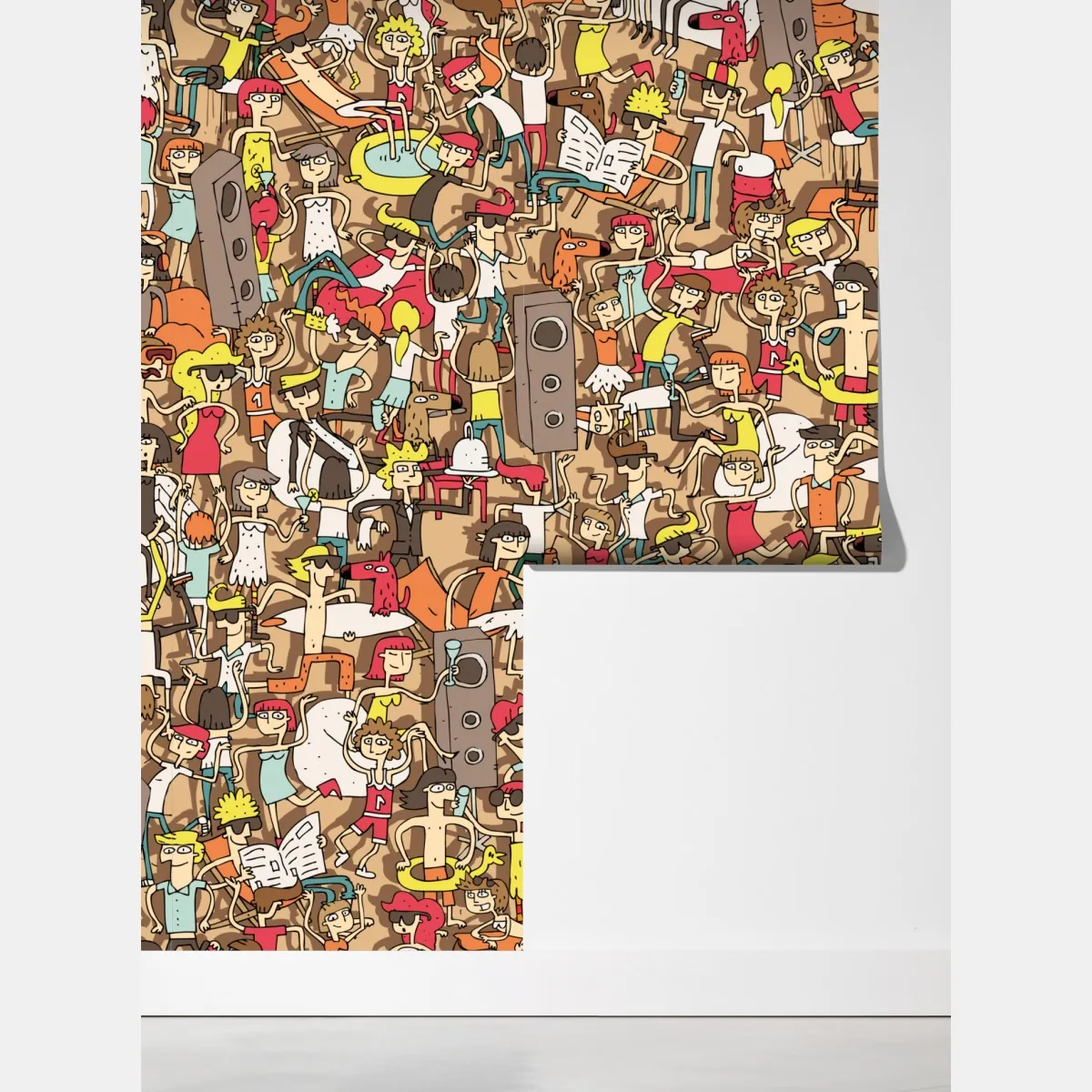 Fototapeta zabawny wzór tłumu na imprezie – Wallissimo® Fototapeta zabawny wzór tłumu na imprezie – Wallissimo®