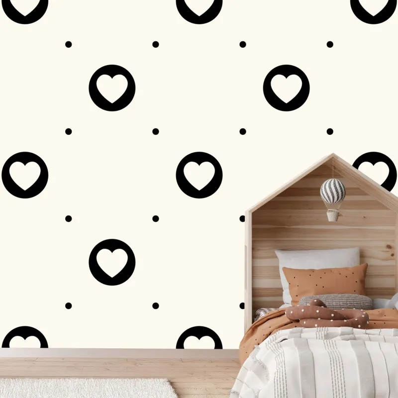 Fototapeta minimalistyczny wzór czarnych serc – Wallissimo® Fototapeta minimalistyczny wzór czarnych serc – Wallissimo®