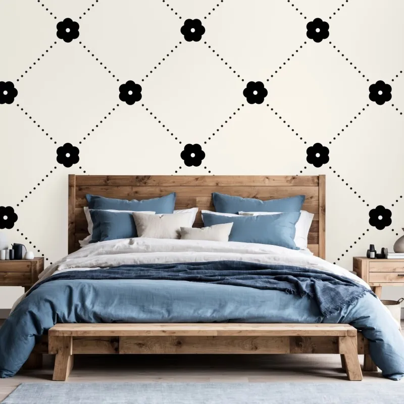 Fototapeta minimalistyczny czarny wzór kwiatowej kratki