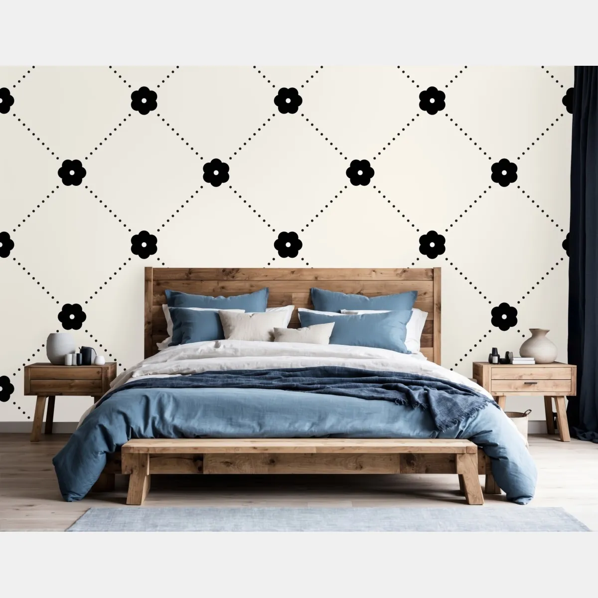 Fototapeta minimalistyczny czarny wzór kwiatowej kratki – Wallissimo® Fototapeta minimalistyczny czarny wzór kwiatowej kratki – Wallissimo®