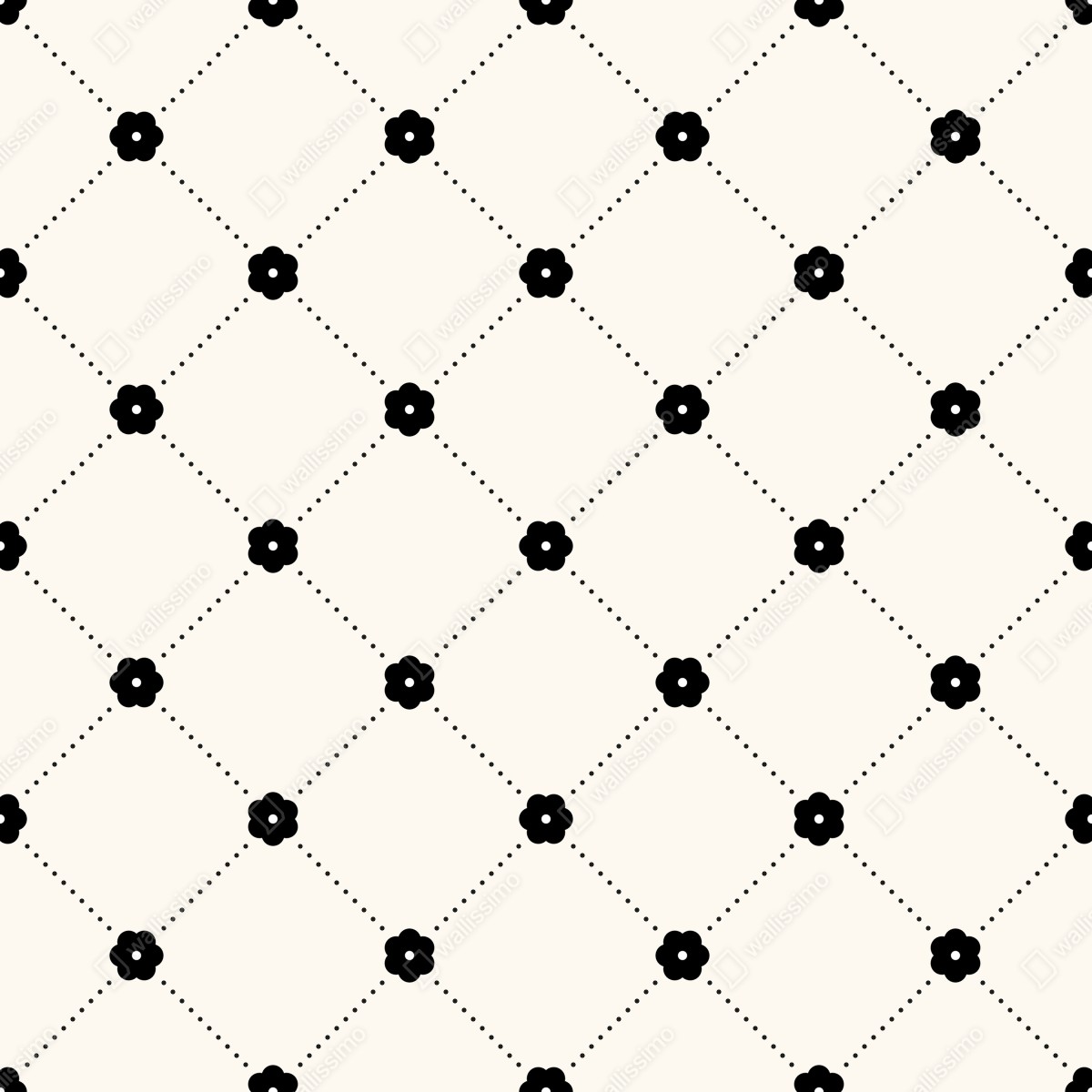 Fototapeta minimalistyczny czarny wzór kwiatowej kratki – Wallissimo® Fototapeta minimalistyczny czarny wzór kwiatowej kratki – Wallissimo®
