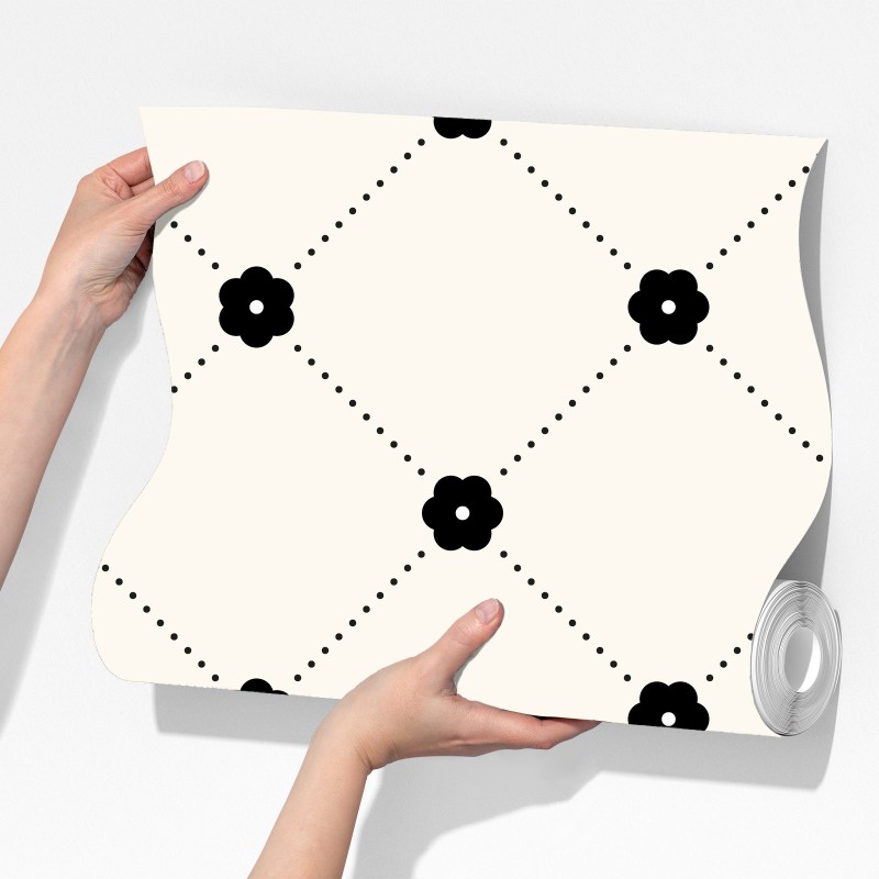 Fototapeta minimalistyczny czarny wzór kwiatowej kratki – Wallissimo® Fototapeta minimalistyczny czarny wzór kwiatowej kratki – Wallissimo®