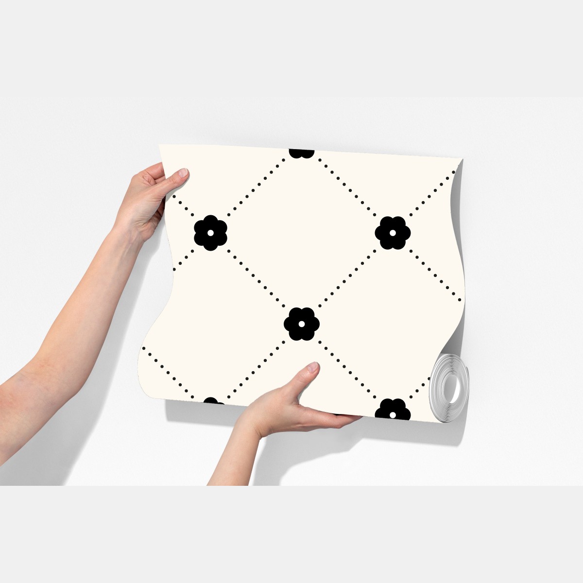 Fototapeta minimalistyczny czarny wzór kwiatowej kratki – Wallissimo® Fototapeta minimalistyczny czarny wzór kwiatowej kratki – Wallissimo®