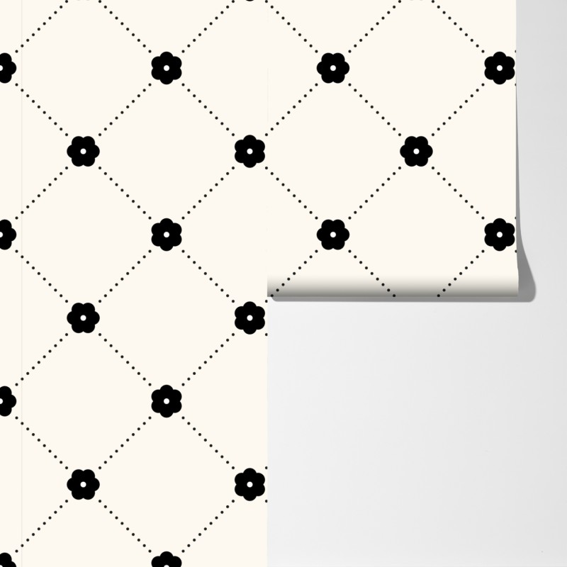 Fototapeta minimalistyczny czarny wzór kwiatowej kratki – Wallissimo® Fototapeta minimalistyczny czarny wzór kwiatowej kratki – Wallissimo®