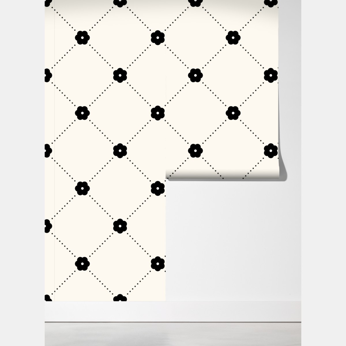 Fototapeta minimalistyczny czarny wzór kwiatowej kratki – Wallissimo® Fototapeta minimalistyczny czarny wzór kwiatowej kratki – Wallissimo®