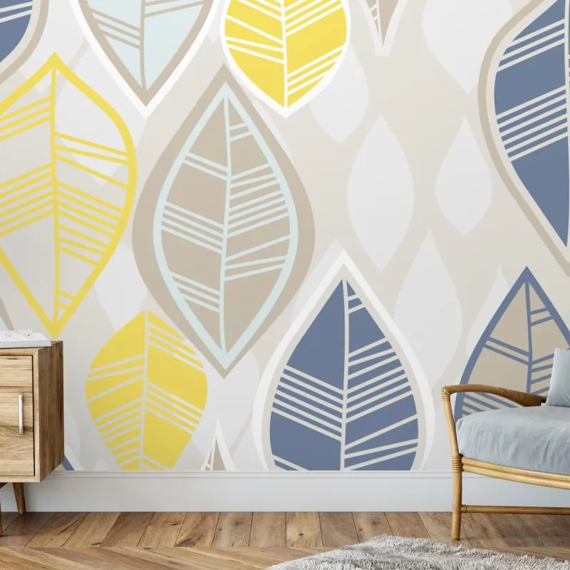 Fototapeta skandynawski wzór liści w stonowanych kolorach