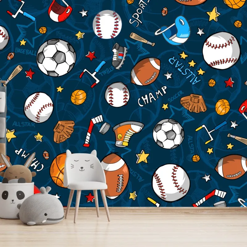 Fototapeta zabawny wzór sportowy na granatowym tle