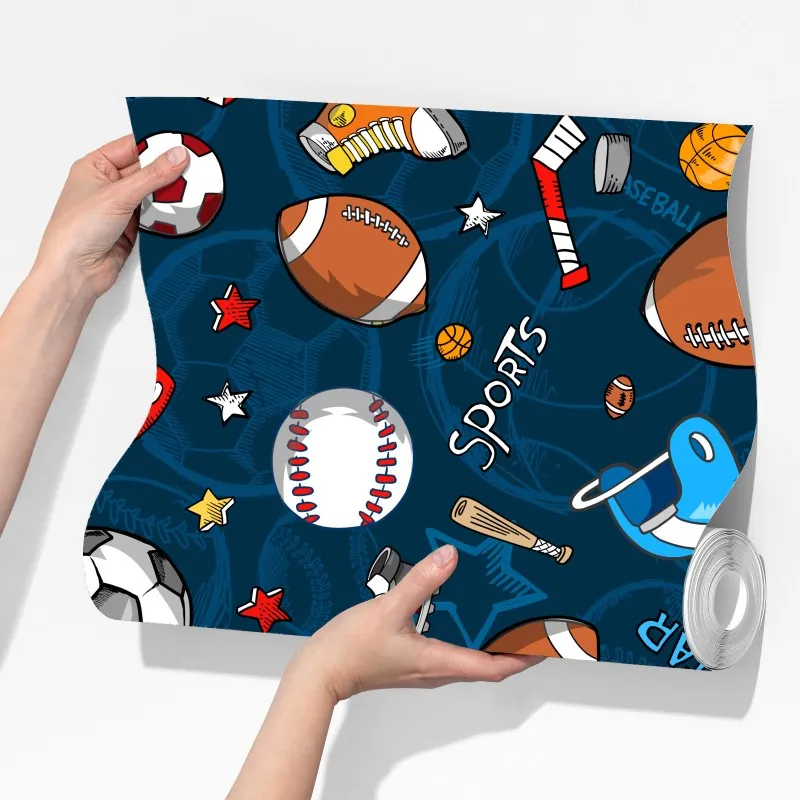 Fototapeta zabawny wzór sportowy na granatowym tle – Wallissimo® Fototapeta zabawny wzór sportowy na granatowym tle – Wallissimo®
