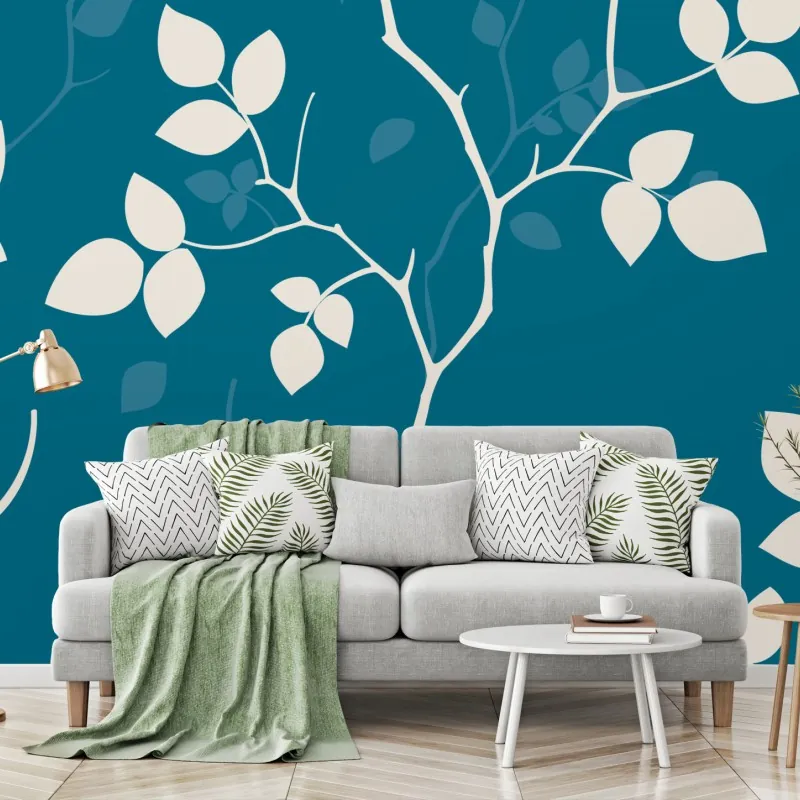 Fototapeta turkusowy botaniczny wzór liści