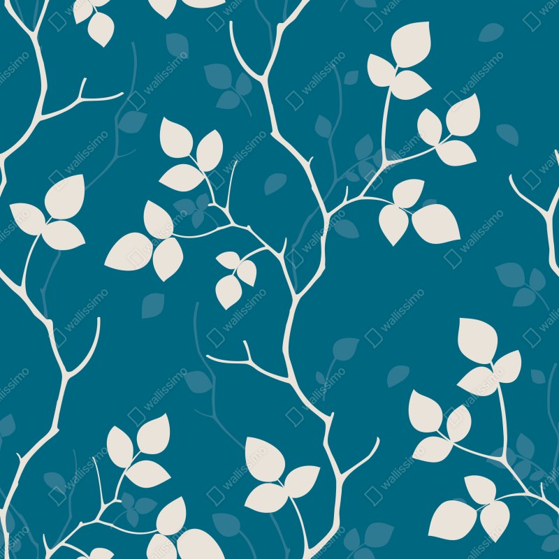 Fototapeta turkusowy botaniczny wzór liści – Wallissimo® Fototapeta turkusowy botaniczny wzór liści – Wallissimo®