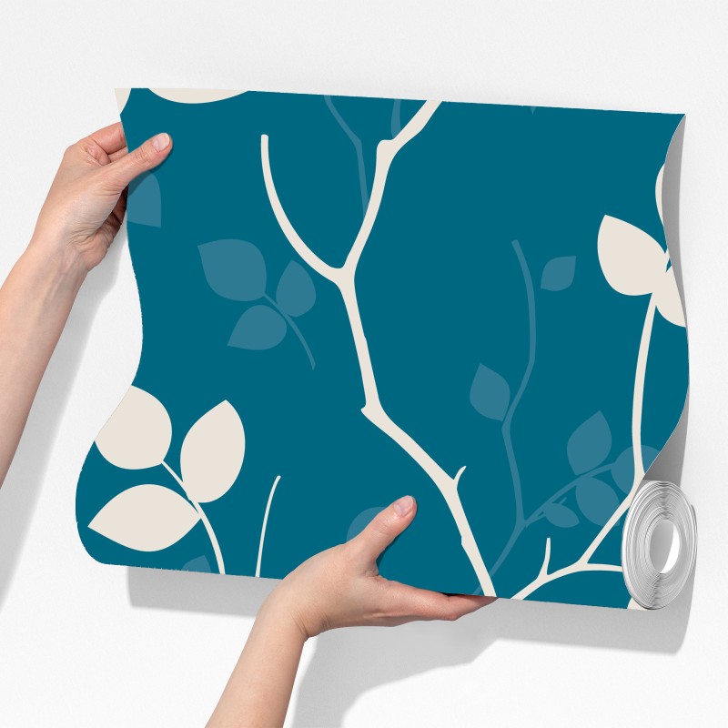 Fototapeta turkusowy botaniczny wzór liści – Wallissimo® Fototapeta turkusowy botaniczny wzór liści – Wallissimo®