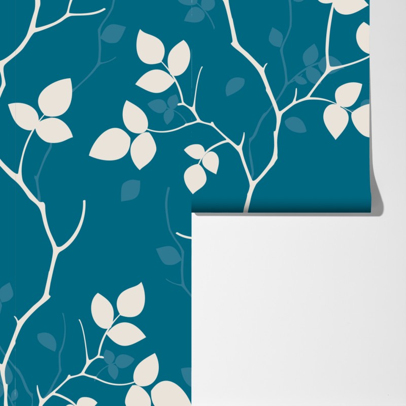 Fototapeta turkusowy botaniczny wzór liści – Wallissimo® Fototapeta turkusowy botaniczny wzór liści – Wallissimo®