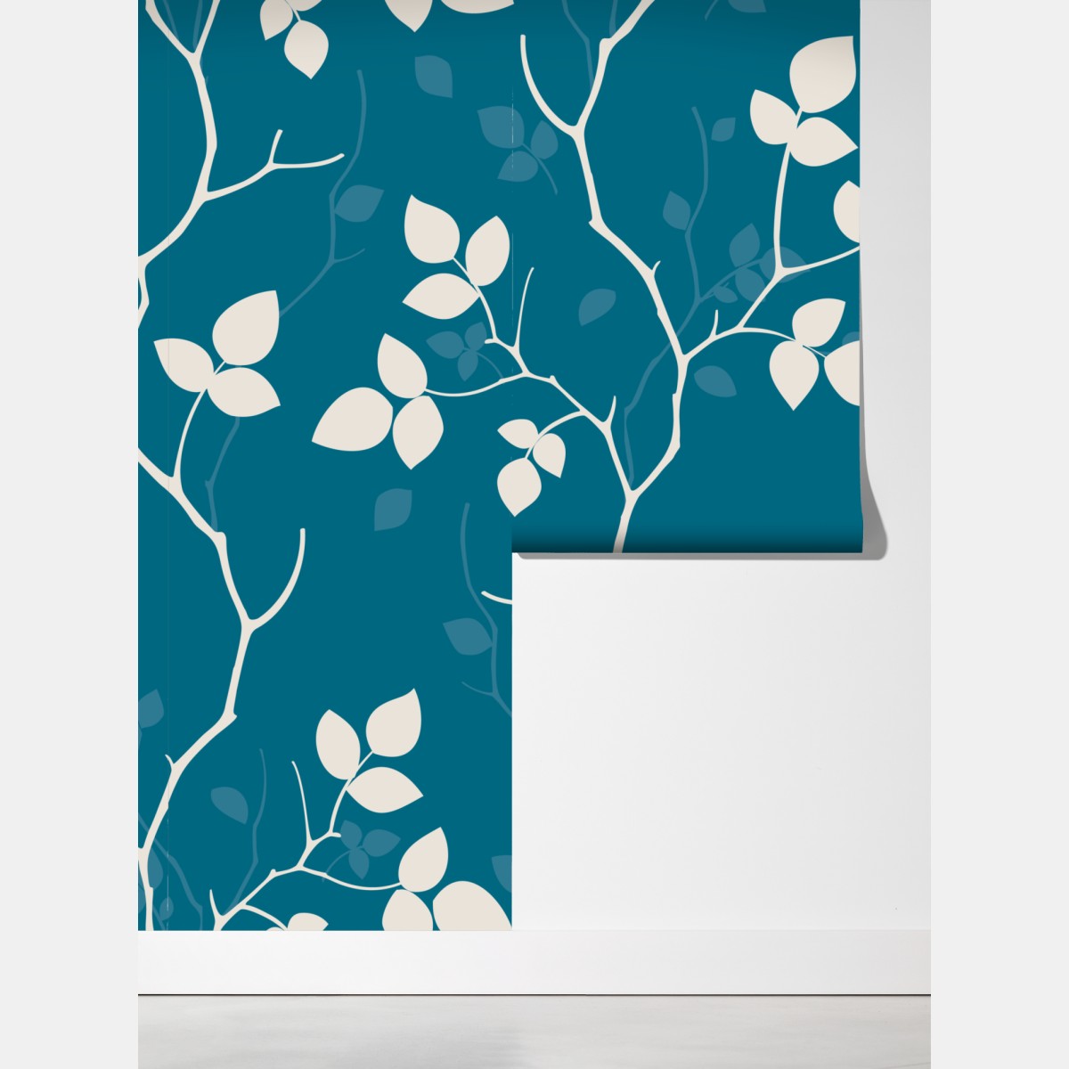 Fototapeta turkusowy botaniczny wzór liści – Wallissimo® Fototapeta turkusowy botaniczny wzór liści – Wallissimo®