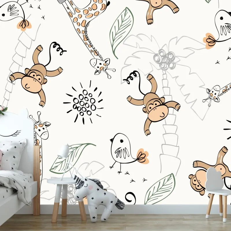 Fototapeta urocze zwierzątka z dżungli wzór do pokoju dziecięcego