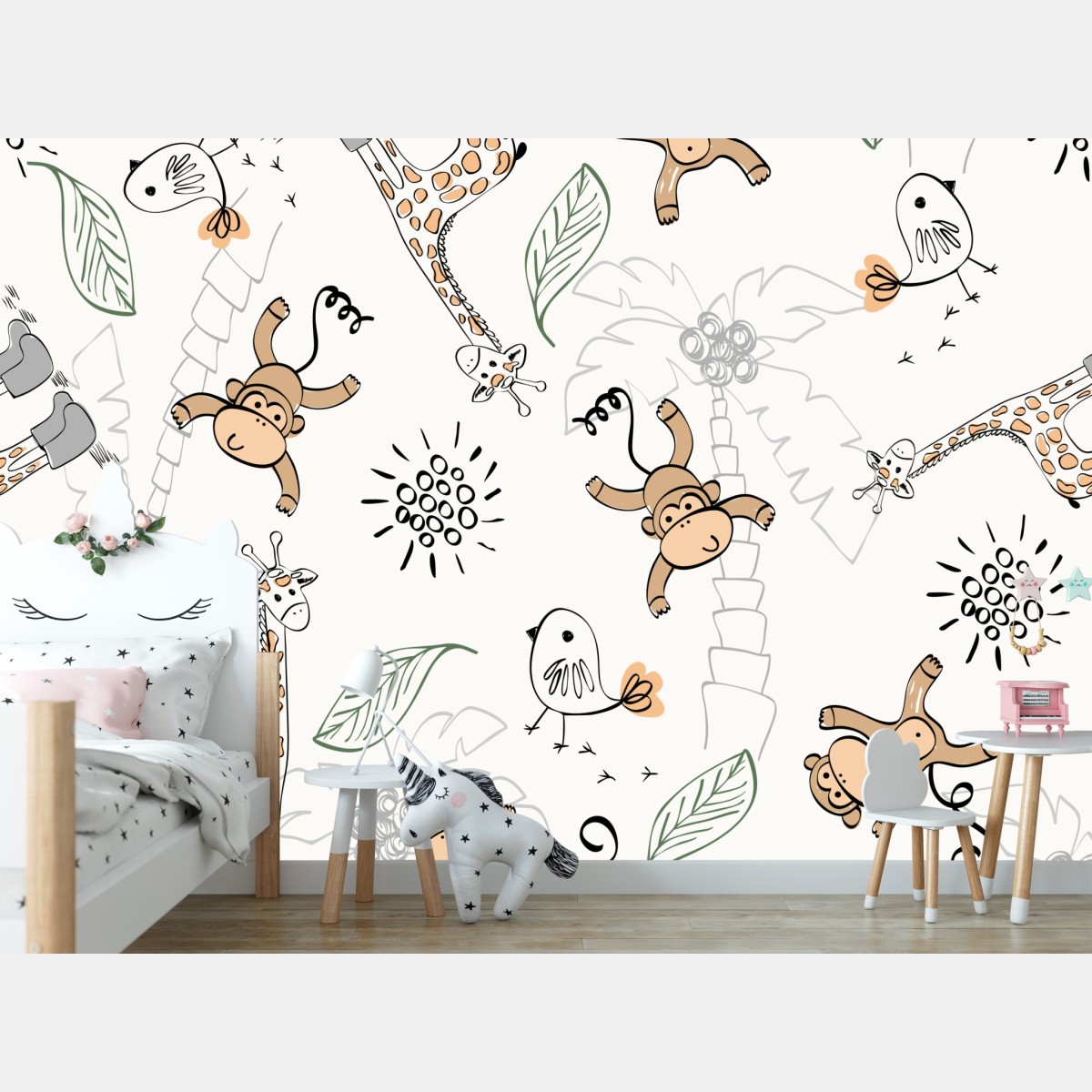 Wall mural cute jungle animals nursery pattern