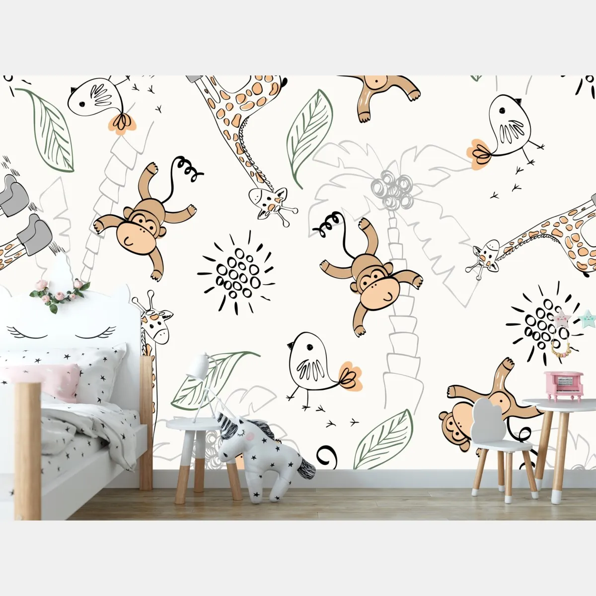 Fototapeta urocze zwierzątka z dżungli wzór do pokoju dziecięcego – Wallissimo® Fototapeta urocze zwierzątka z dżungli wzór do pokoju dziecięcego – Wallissimo®