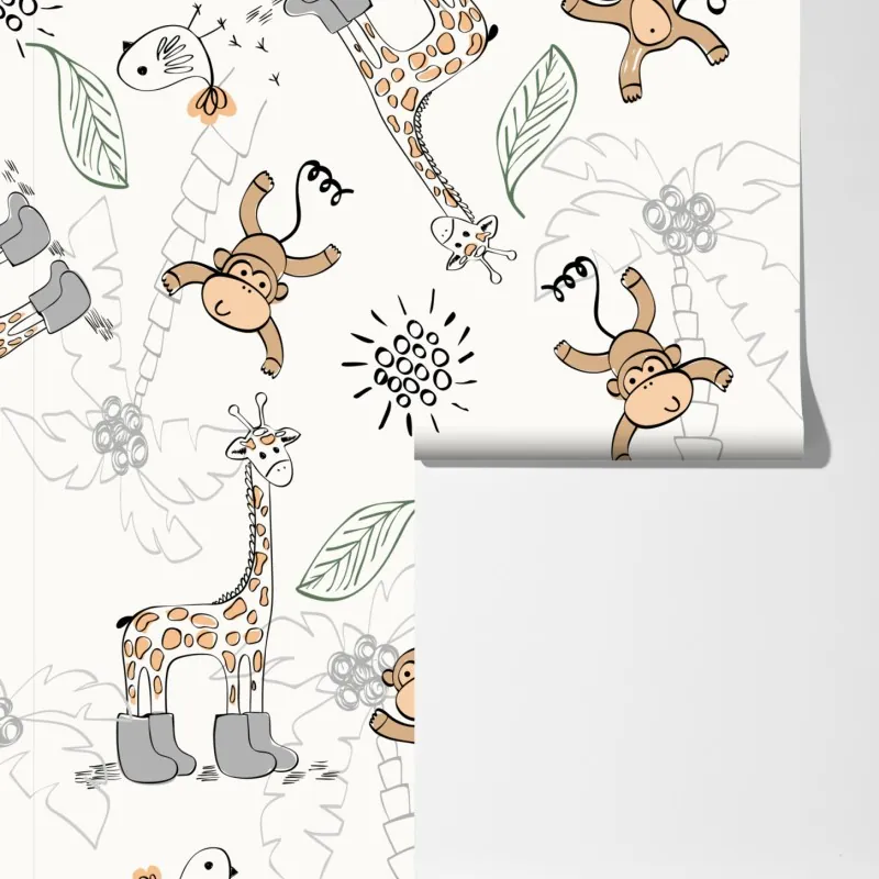 Fototapeta urocze zwierzątka z dżungli wzór do pokoju dziecięcego – Wallissimo® Fototapeta urocze zwierzątka z dżungli wzór do pokoju dziecięcego – Wallissimo®