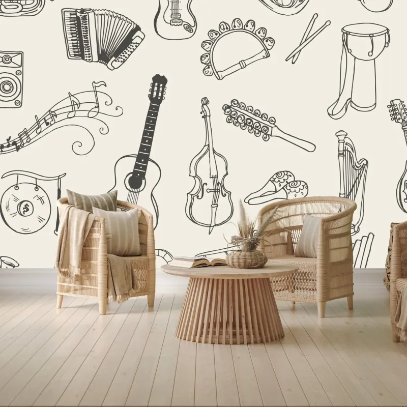 Fototapeta ręcznie rysowane instrumenty muzyczne kolaż