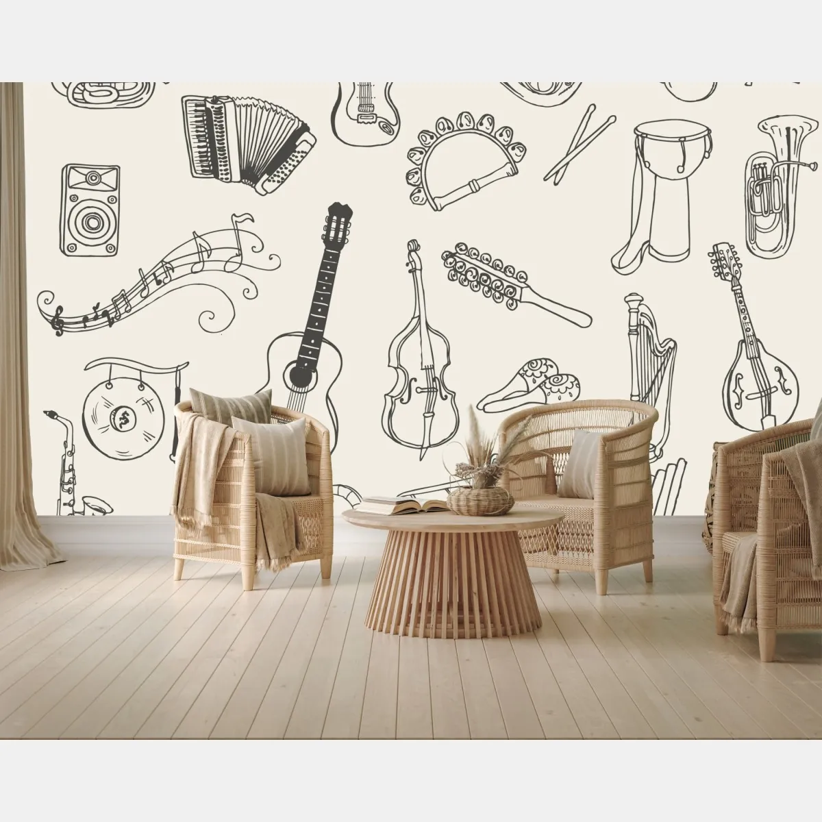 Fototapeta ręcznie rysowane instrumenty muzyczne kolaż – Wallissimo® Fototapeta ręcznie rysowane instrumenty muzyczne kolaż – Wallissimo®