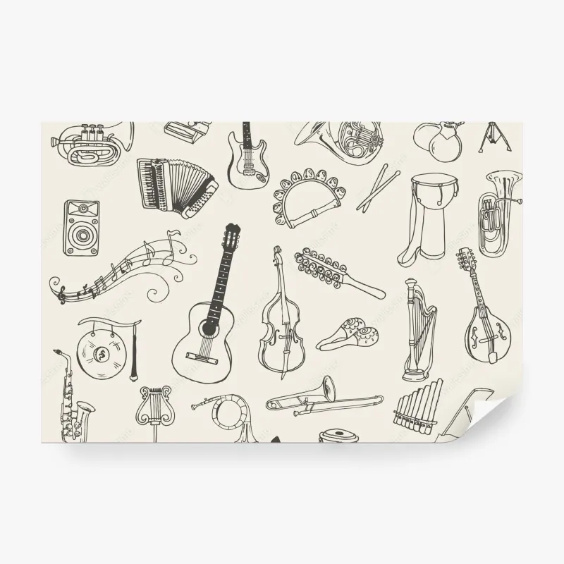 Fototapeta ręcznie rysowane instrumenty muzyczne kolaż
