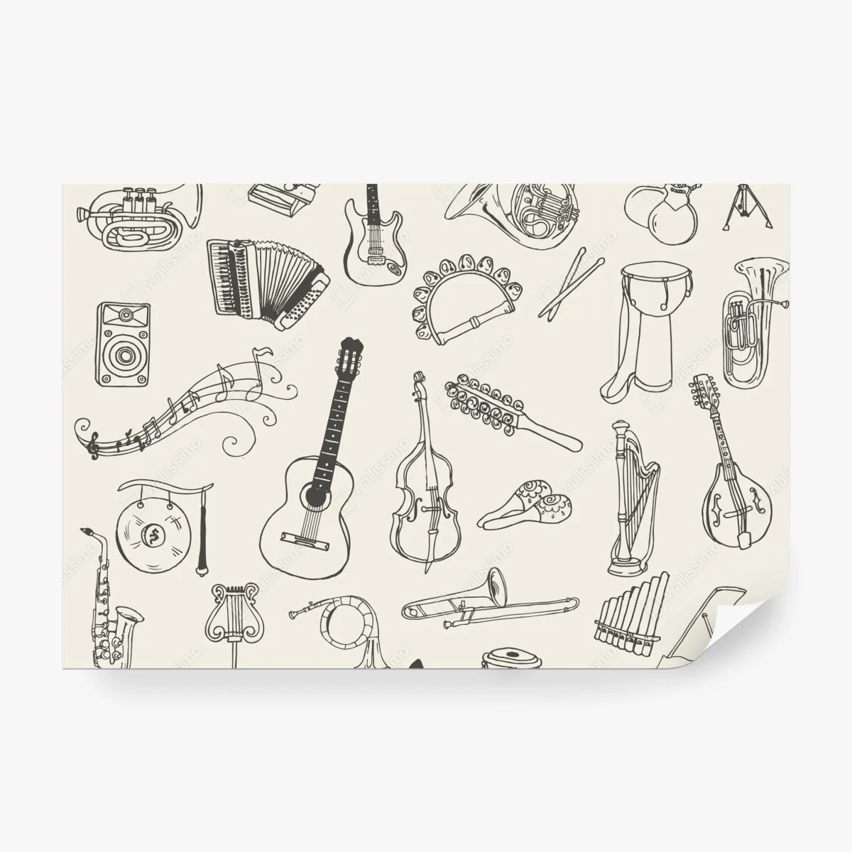 Fototapeta ręcznie rysowane instrumenty muzyczne kolaż – Wallissimo® Fototapeta ręcznie rysowane instrumenty muzyczne kolaż – Wallissimo®