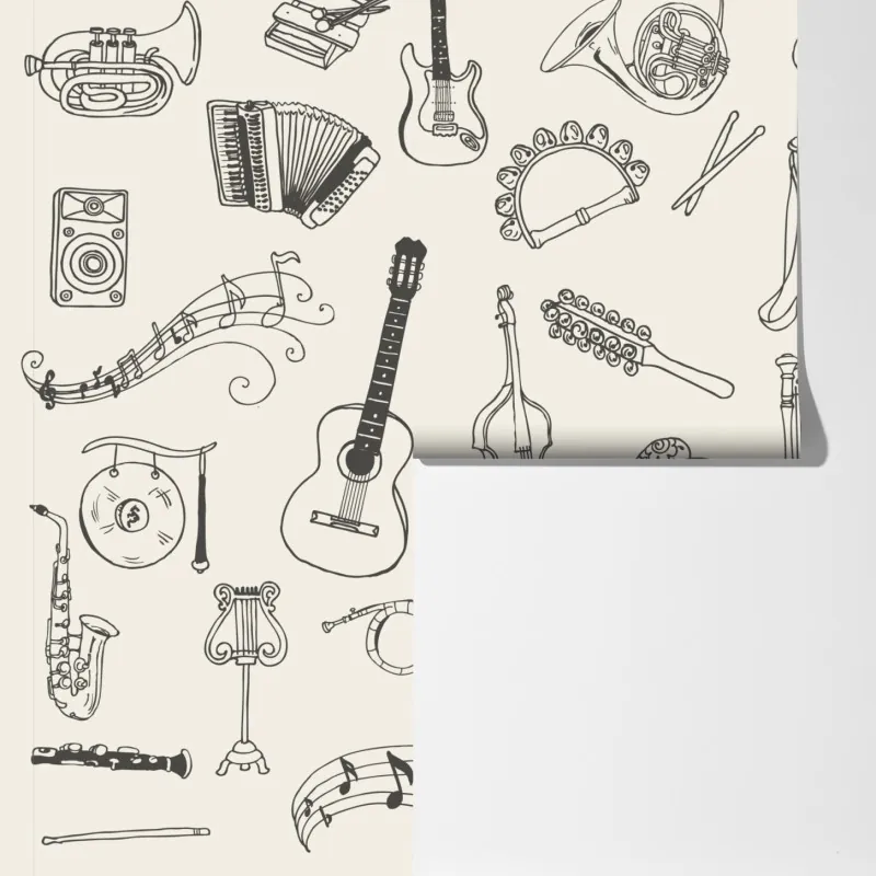 Fototapeta ręcznie rysowane instrumenty muzyczne kolaż – Wallissimo® Fototapeta ręcznie rysowane instrumenty muzyczne kolaż – Wallissimo®