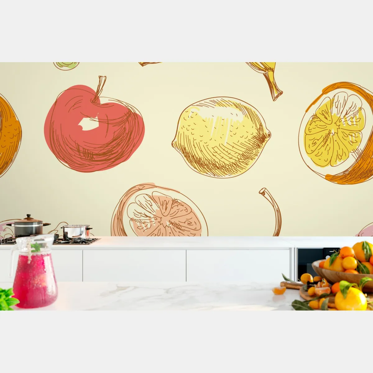 Fototapeta ręcznie rysowany pastelowy wzór owoców – Wallissimo® Fototapeta ręcznie rysowany pastelowy wzór owoców – Wallissimo®