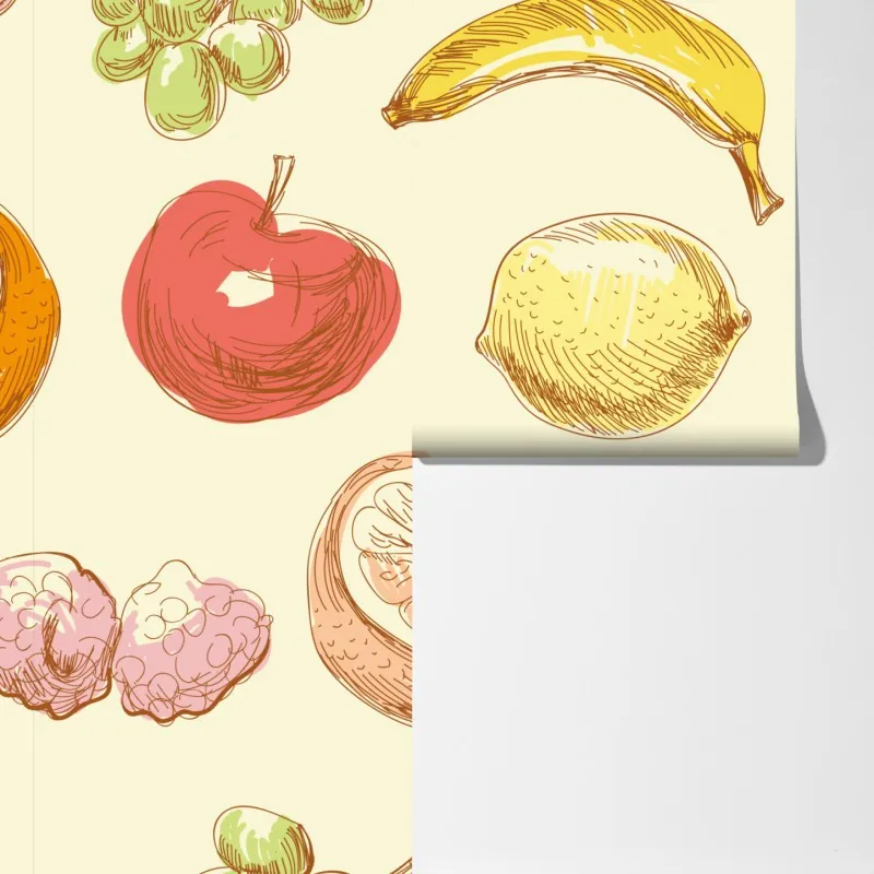 Fototapeta ręcznie rysowany pastelowy wzór owoców – Wallissimo® Fototapeta ręcznie rysowany pastelowy wzór owoców – Wallissimo®